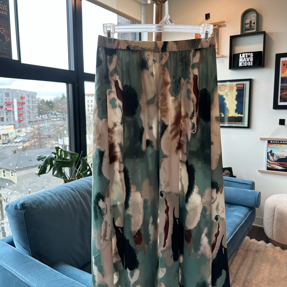 Adrianna Papell Green and Brown A-line Maxi Skirt for Casual Wear